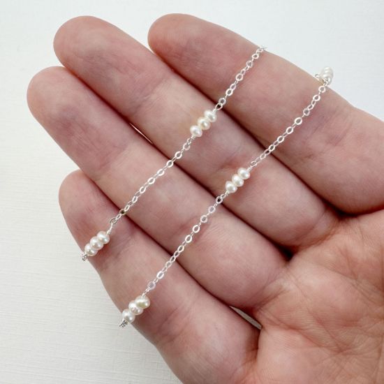 925 sterling silver freshwater pearl triple satellite chain wholesale bulk chain by the foot