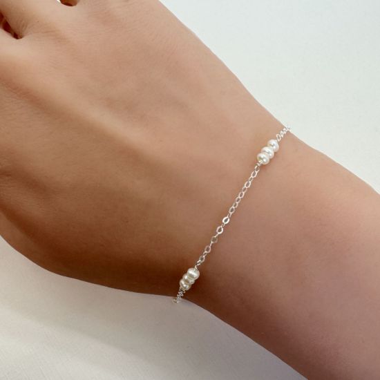 925 sterling silver freshwater pearl triple satellite chain wholesale bulk chain by the foot