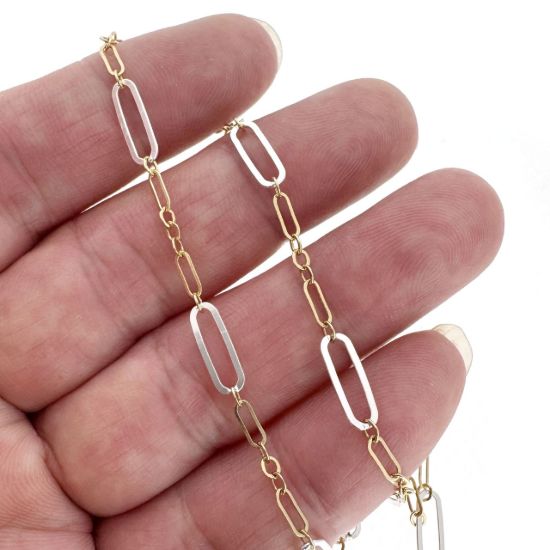 Wholesale 1/20 14K Gold Filled and Sterling Silver Two-Toned Bulk Chain - Long and Short Paperclip Chain (Sold Per Foot)