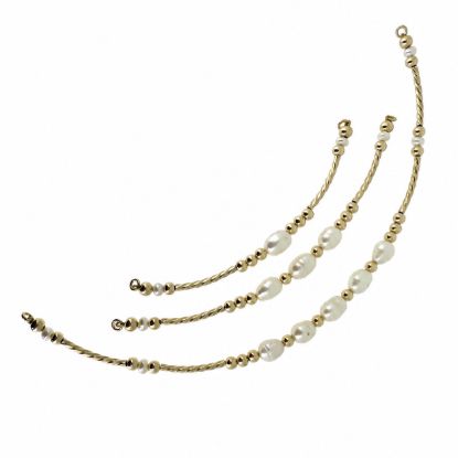 Wholesale 1/20 14K Gold Filled Sparkle Tube and Fresh Water Rice Shape Pearls Bangle Charm Connector