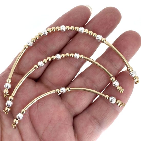 Wholesale 1/20 14K Gold Filled Smooth Tube and Sterling Silver Sparkle Beads Two Toned Bangle Charm Connector