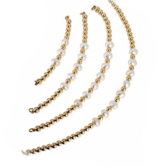 Wholesale 1/20 14K Gold Filled Beads and Freshwater Off-Round  Pearl Bangle Charm Connector