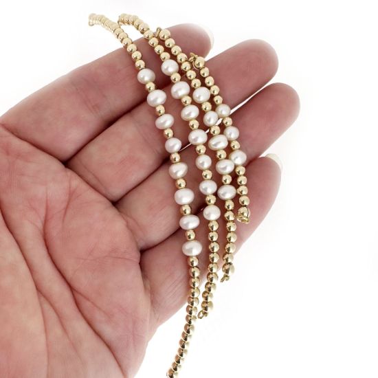 Wholesale 1/20 14K Gold Filled Beads and Freshwater Off-Round  Pearl Bangle Charm Connector