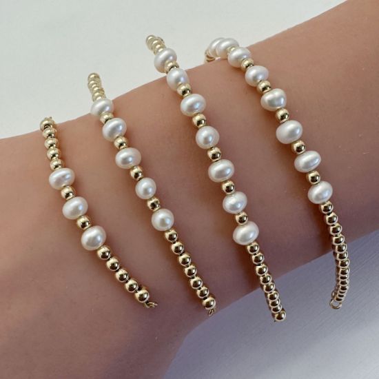 Wholesale 1/20 14K Gold Filled Beads and Freshwater Off-Round  Pearl Bangle Charm Connector