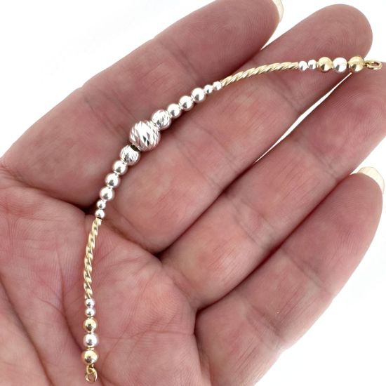 Wholesale 1/20 14K Gold Filled Sparkle Tube and Sterling Silver Beads Two Toned Bangle Charm Connector-3.75"