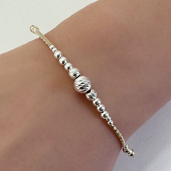Wholesale 1/20 14K Gold Filled Sparkle Tube and Sterling Silver Beads Two Toned Bangle Charm Connector-3.75"