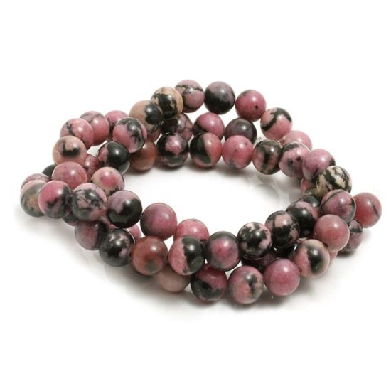 Wholesale Natural Gemstone Beads - 100% Genuine Rhodonite with Matrix Gemstone Bead - Smooth Round Shape - (Sold Per 15" Strand)