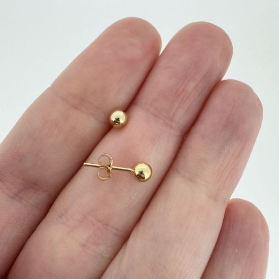 Wholesale 1/20 14K Gold Filled 4mm Simple Ball Stud Earrings w/ Butterfly Backs (Sold Per Pair)