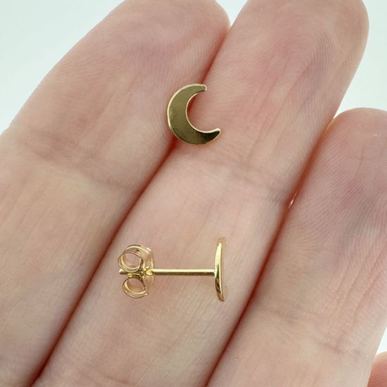 Wholesale 1/20 14K Gold Filled Crescent Moon Stud Earrings w/ Butterfly Backs (Sold Per Pair)