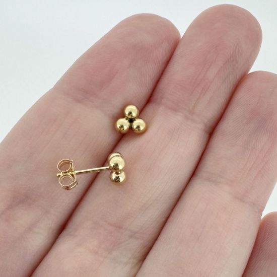 Wholesale 1/20 14K Gold Filled 3mm Triple Ball Stud Earrings w/ Butterfly Backs (Sold Per Pair)