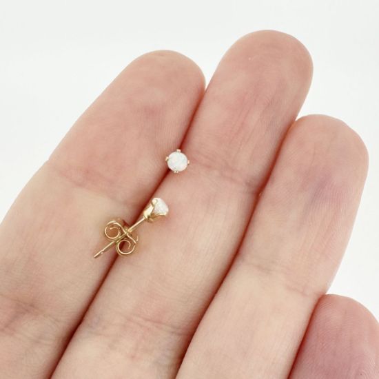Wholesale 1/20 14K Gold Filled 3mm White Bello Opal Stud Earring w/ Butterfly Backs (Sold Per Pair)