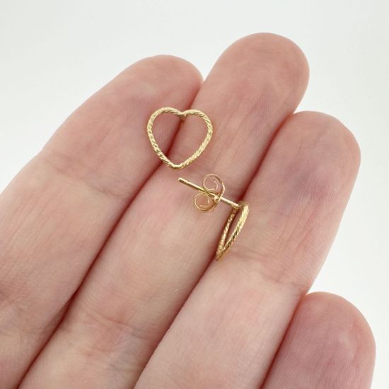 Wholesale 1/20 14K Gold Filled 10mm Sparkle Heart Stud Earring w/ Butterfly Backs (Sold Per Pair)