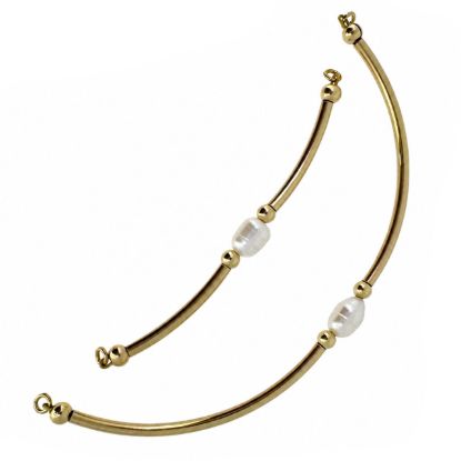 Wholesale 1/20 14K Gold Filled Tube and Freshwater Rice Shape Pearls Bangle Charm Connector