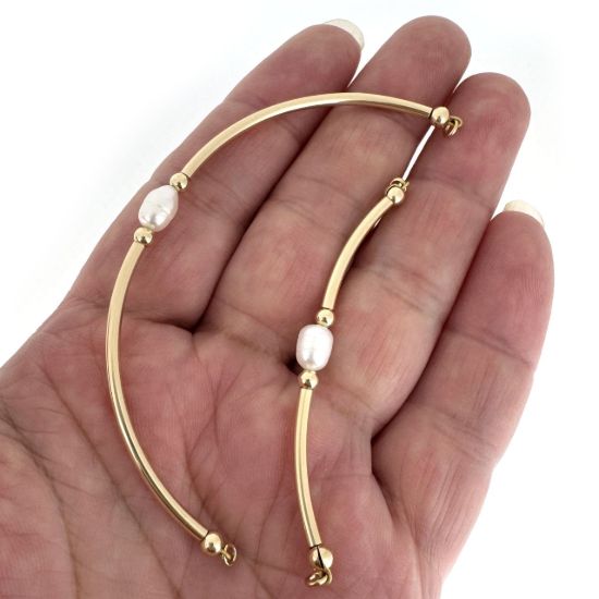 Wholesale 1/20 14K Gold Filled Tube and Freshwater Rice Shape Pearls Bangle Charm Connector