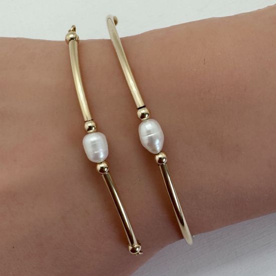 Wholesale 1/20 14K Gold Filled Tube and Freshwater Rice Shape Pearls Bangle Charm Connector