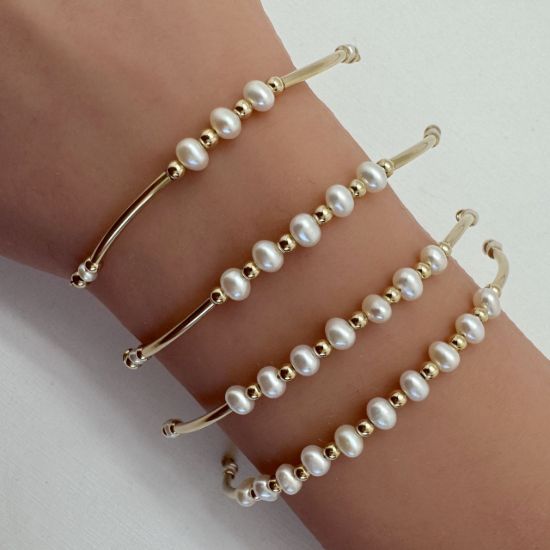 Wholesale 1/20 14K Gold Filled Tube and Freshwater Off-Round Shape Pearls Bangle Charm Connector