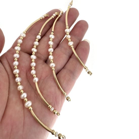 Wholesale 1/20 14K Gold Filled Tube and Freshwater Off-Round Shape Pearls Bangle Charm Connector