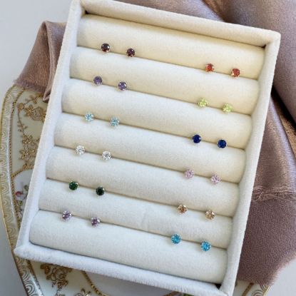 Wholesale 1/20 14K Gold Filled 4mm Birthstone Stud Earrings - Set of 12 Months w/ Velvet Display Box