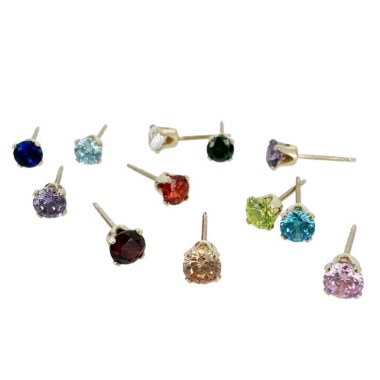 Wholesale 1/20 14K Gold Filled 4mm Birthstone Stud Earrings w/ Butterfly Backs (Sold Per Pair)