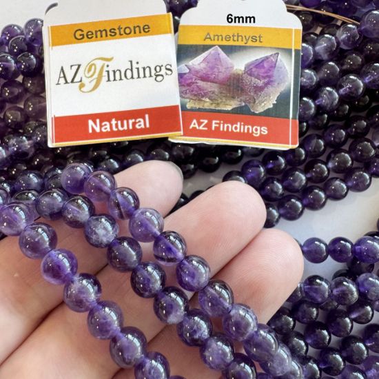 Wholesale Natural Gemstone Beads - 100% Genuine Amethyst Gemstone Bead - Smooth Round Shape - (Sold Per 15" Strand)