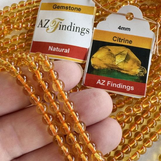Wholesale Natural Gemstone Beads - High End Citrine Crystal Bead (Heated) - Smooth Round Shape - (Sold Per 15" Strand)