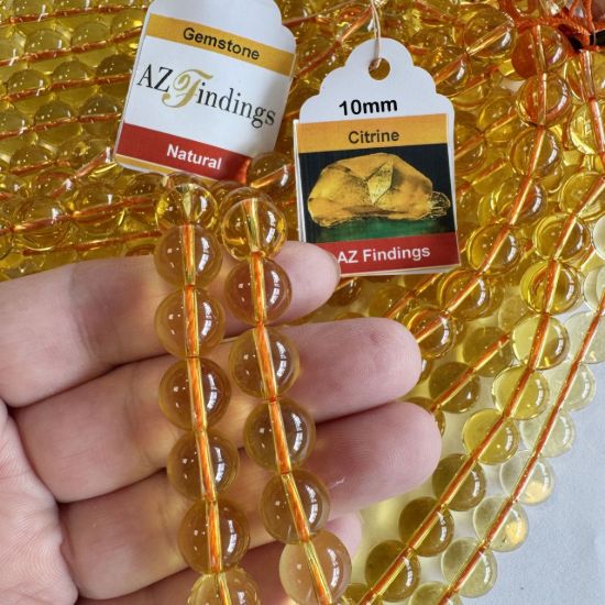 Wholesale Natural Gemstone Beads - High End Citrine Crystal Bead (Heated) - Smooth Round Shape - (Sold Per 15" Strand)