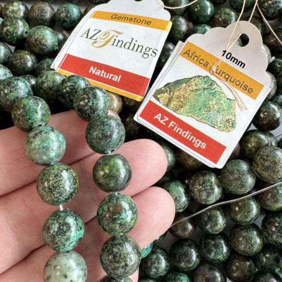 Wholesale Natural Gemstone Beads - 100% Genuine Africa Turquoise Bead - Smooth Round Shape - (Sold Per 15" Strand)