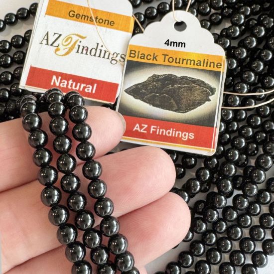 Wholesale Natural Gemstone Beads - 100% Genuine Black Tourmaline Bead - Smooth Round Shape - (Sold Per 15" Strand)