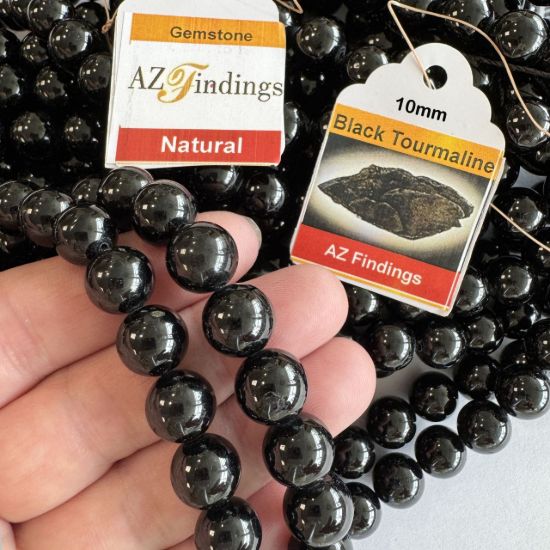 Wholesale Natural Gemstone Beads - 100% Genuine Black Tourmaline Bead - Smooth Round Shape - (Sold Per 15" Strand)