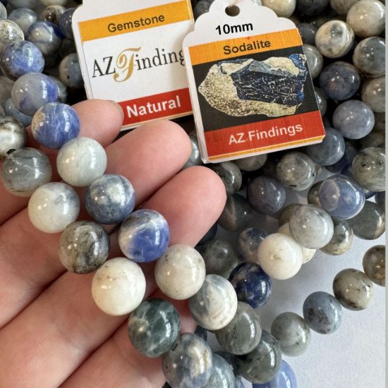 Wholesale Natural Gemstone Beads - 100% Genuine Sodalite Gemstone Bead - Smooth Round Shape - (Sold Per 15" Strand)