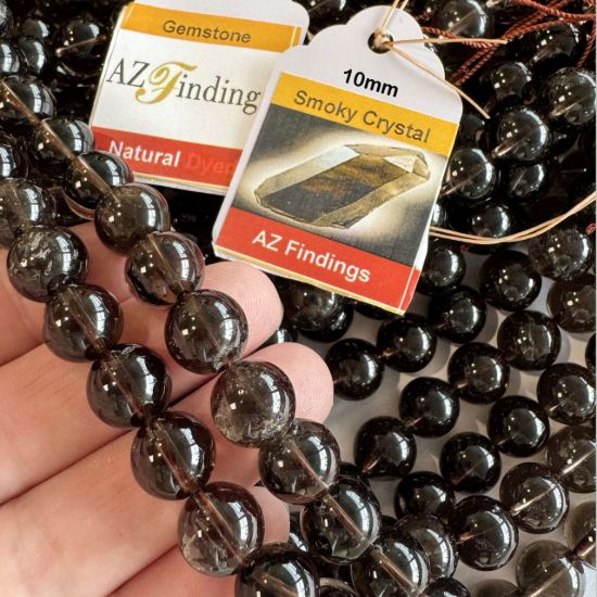 Wholesale Natural Gemstone Beads - 100% Genuine Smoky Crystal Bead - Smooth Round Shape - (Sold Per 15" Strand)