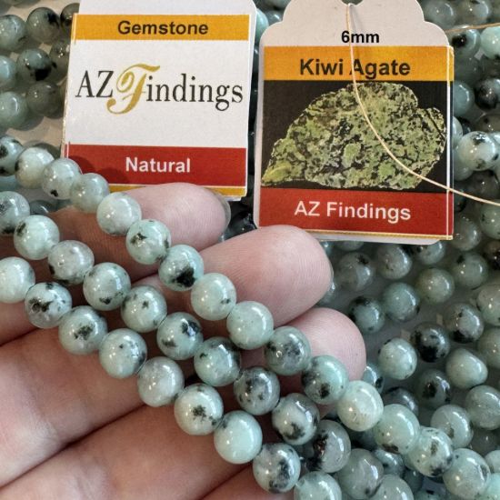 Wholesale Natural Gemstone Beads - 100% Genuine Kiwi Agate Gemstone Bead - Smooth Round Shape - (Sold Per 15" Strand)