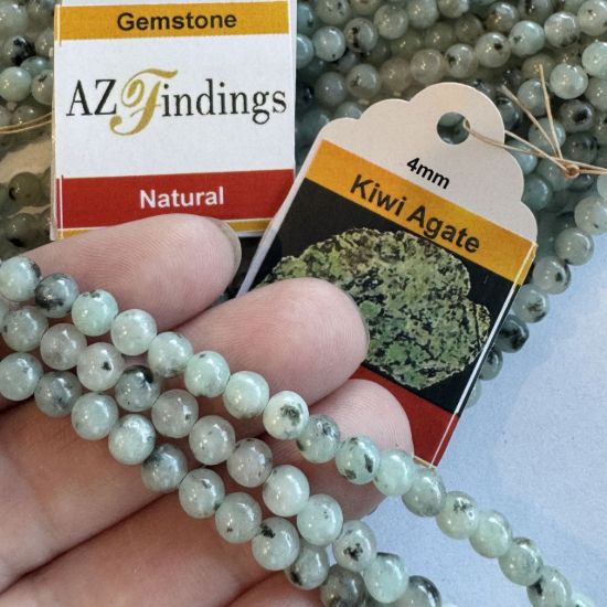 Wholesale Natural Gemstone Beads - 100% Genuine Kiwi Agate Gemstone Bead - Smooth Round Shape - (Sold Per 15" Strand)