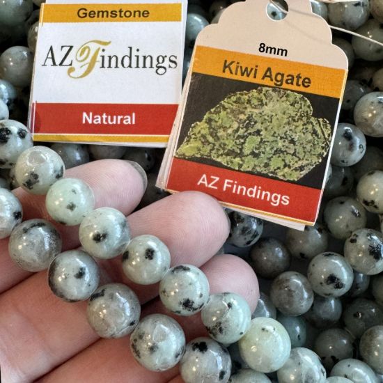 Wholesale Natural Gemstone Beads - 100% Genuine Kiwi Agate Gemstone Bead - Smooth Round Shape - (Sold Per 15" Strand)