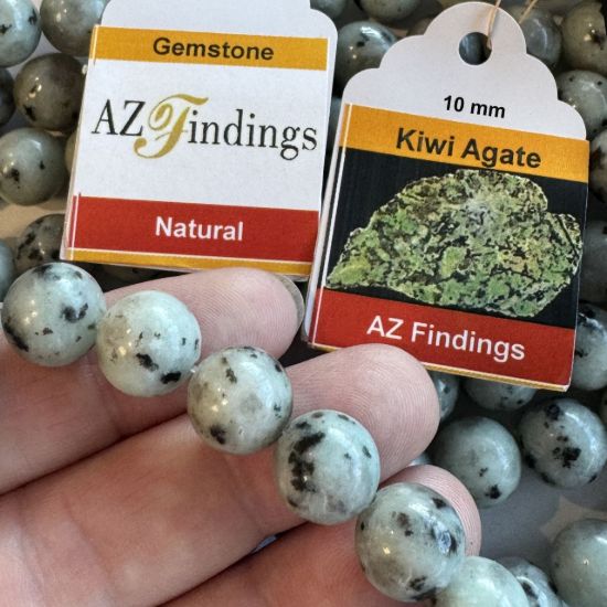 Wholesale Natural Gemstone Beads - 100% Genuine Kiwi Agate Gemstone Bead - Smooth Round Shape - (Sold Per 15" Strand)