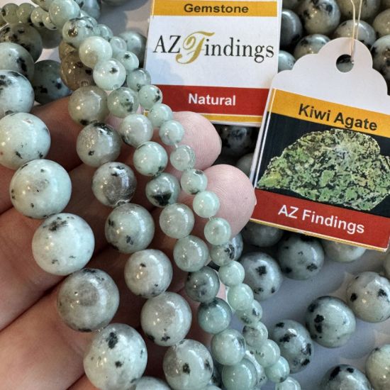 Wholesale Natural Gemstone Beads - 100% Genuine Kiwi Agate Gemstone Bead - Smooth Round Shape - (Sold Per 15" Strand)