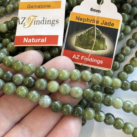 Wholesale Natural Gemstone Beads - 100% Genuine Nephrite Jade Gemstone Bead - Smooth Round Shape - (Sold Per 15" Strand)