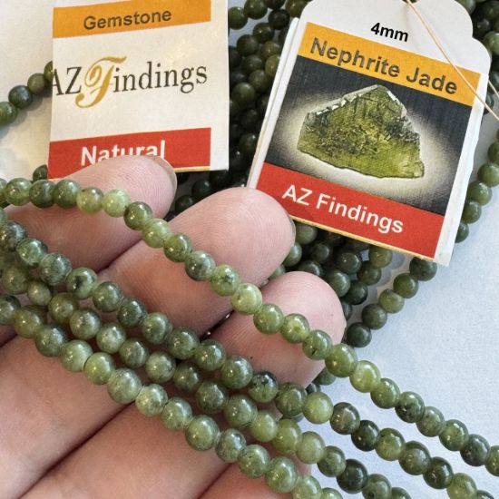 Wholesale Natural Gemstone Beads - 100% Genuine Nephrite Jade Gemstone Bead - Smooth Round Shape - (Sold Per 15" Strand)