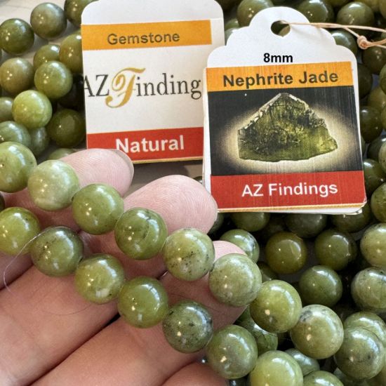 Wholesale Natural Gemstone Beads - 100% Genuine Nephrite Jade Gemstone Bead - Smooth Round Shape - (Sold Per 15" Strand)