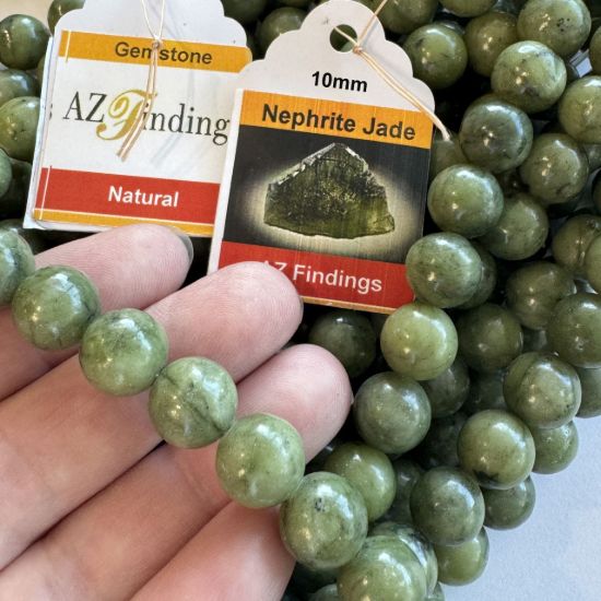 Wholesale Natural Gemstone Beads - 100% Genuine Nephrite Jade Gemstone Bead - Smooth Round Shape - (Sold Per 15" Strand)