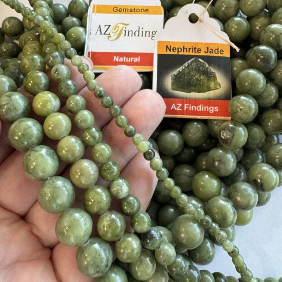 Wholesale Natural Gemstone Beads - 100% Genuine Nephrite Jade Gemstone Bead - Smooth Round Shape - (Sold Per 15" Strand)