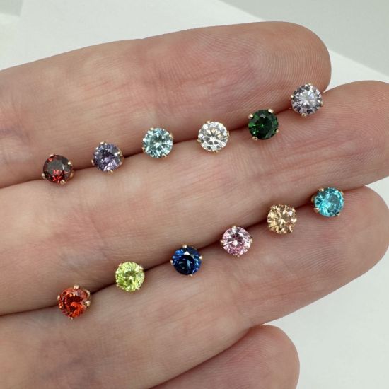 Wholesale 1/20 14K Gold Filled 4mm Birthstone Stud Earrings - Set of 12 Months w/ Velvet Display Box