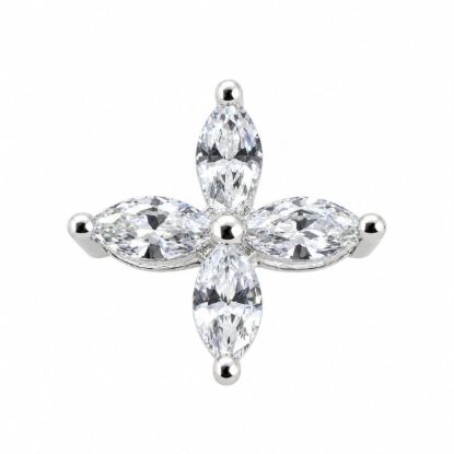 Wholesale 925 Sterling Silver Four-Petal Marquise CZ Flower Charm Connector- 8mm (sold per piece)
