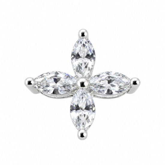 Wholesale 925 Sterling Silver Four-Petal Marquise CZ Flower Charm Connector- 8mm (sold per piece)