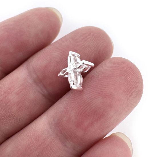 Wholesale 925 Sterling Silver Four-Petal Marquise CZ Flower Charm Connector- 8mm (sold per piece)