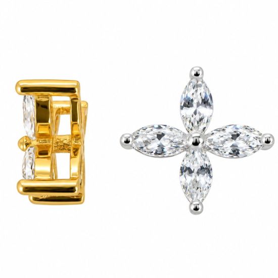 Wholesale Gold over Sterling Silver Four-Petal Marquise CZ Flower Charm Connector- 8mm (sold per piece)