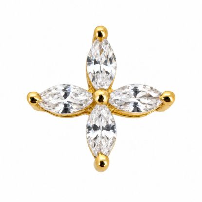 Wholesale Gold over Sterling Silver Four-Petal Marquise CZ Flower Charm Connector- 8mm (sold per piece)