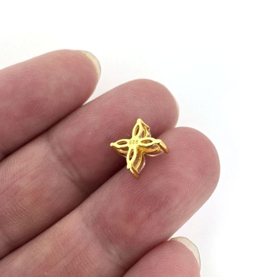 Wholesale Gold over Sterling Silver Four-Petal Marquise CZ Flower Charm Connector- 8mm (sold per piece)