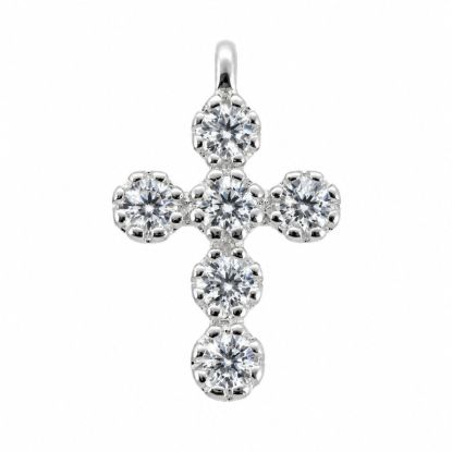 Wholesale 925 Sterling Silver Small Fancy Cross Charm with 6 CZ Stones- 13mm (sold per piece)