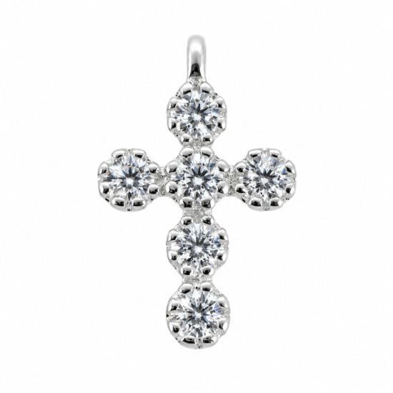 Wholesale 925 Sterling Silver Small Fancy Cross Charm with 6 CZ Stones- 13mm (sold per piece)